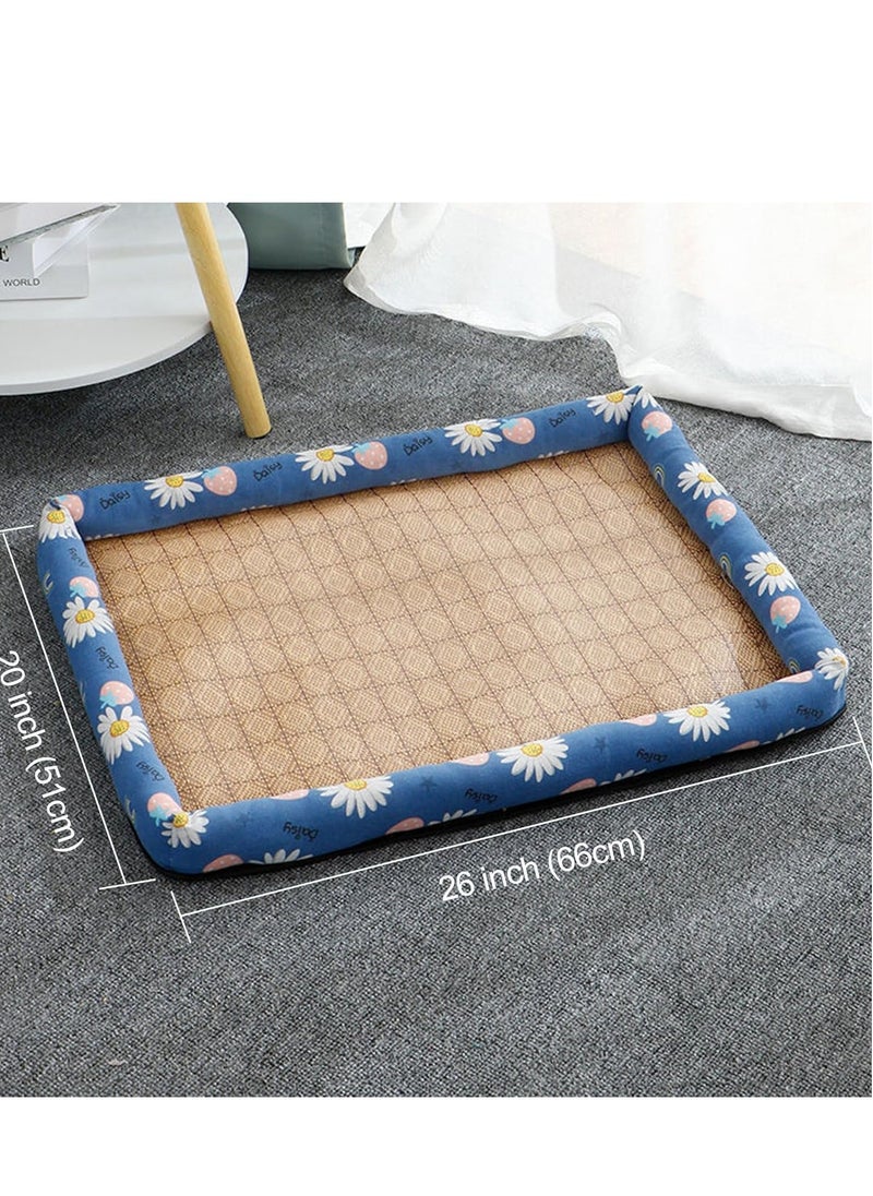 Rattan Pet Cooling Mat, Pet Summer Comfortable Straw Bamboo Cool Pad with Pillows Around, Washable, Summer Cooling Bed for Cats and Dogs