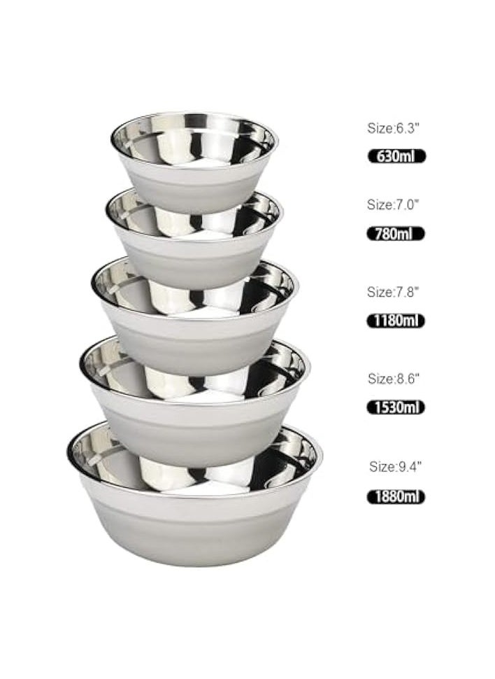 Set of 5 Stainless Steel Mixing Bowls set,Salad Bowl Set,Easy-Grip & Stability Design Mixing-Bowl Set Versatile,Easy To Clean