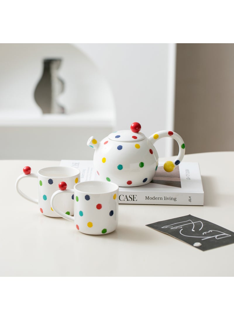 Colorful polka dot one pot two cups household living room high-end ceramic niche creative Kettle High-looking exquisite tea set 1002-018 polka dot teapot set (white) pot 500ml, cup 205ml