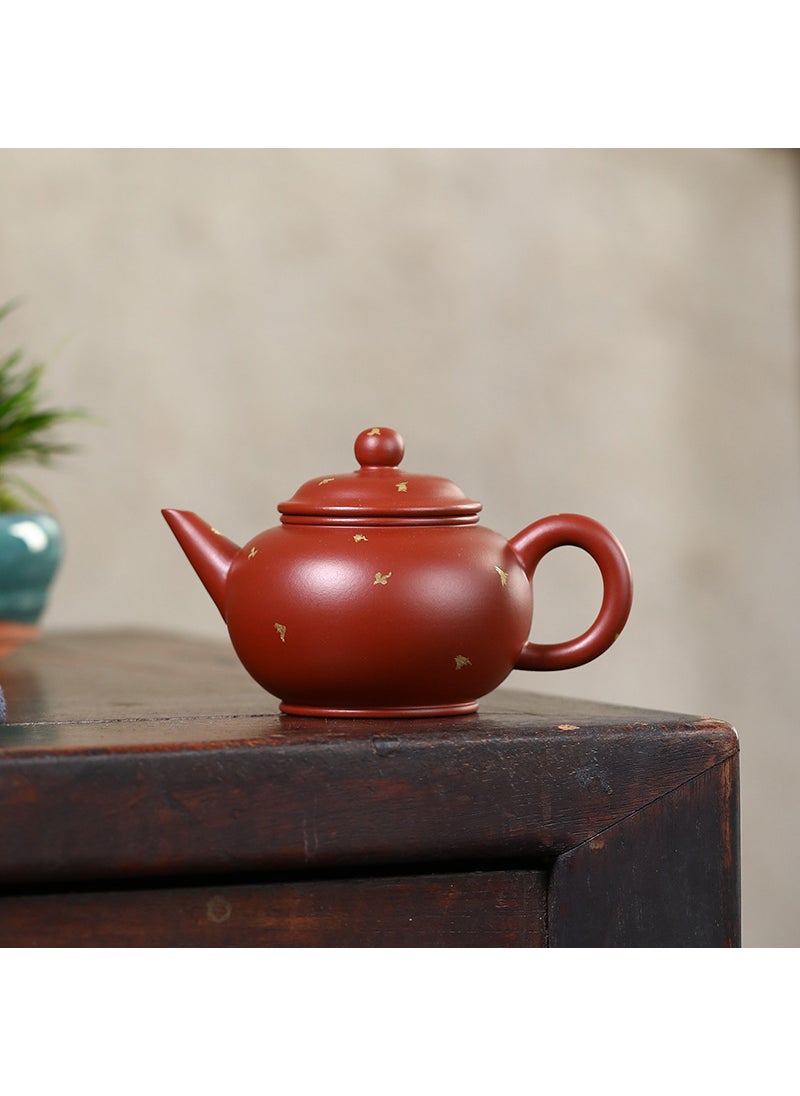 Yixing purple clay teapot factory wholesale distribution handmade teapot red robe Zhu mud horizontal pot gift tea set lettering 101817 gold sprinkling style horizontal du Chengping