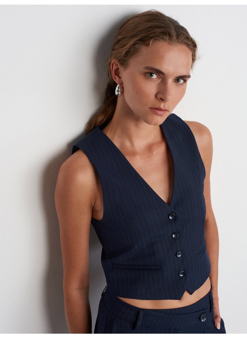 60561 Striped Vest-Navy Blue