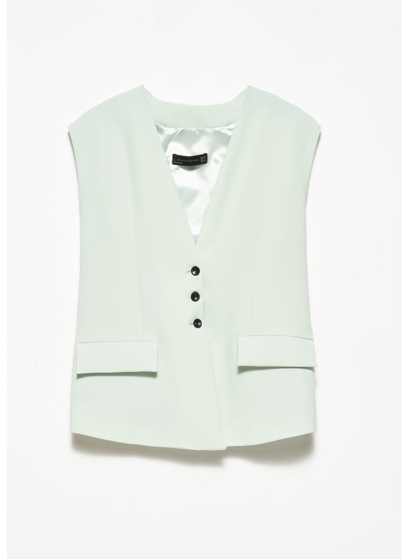 6909 Collared Vest-Light Mint