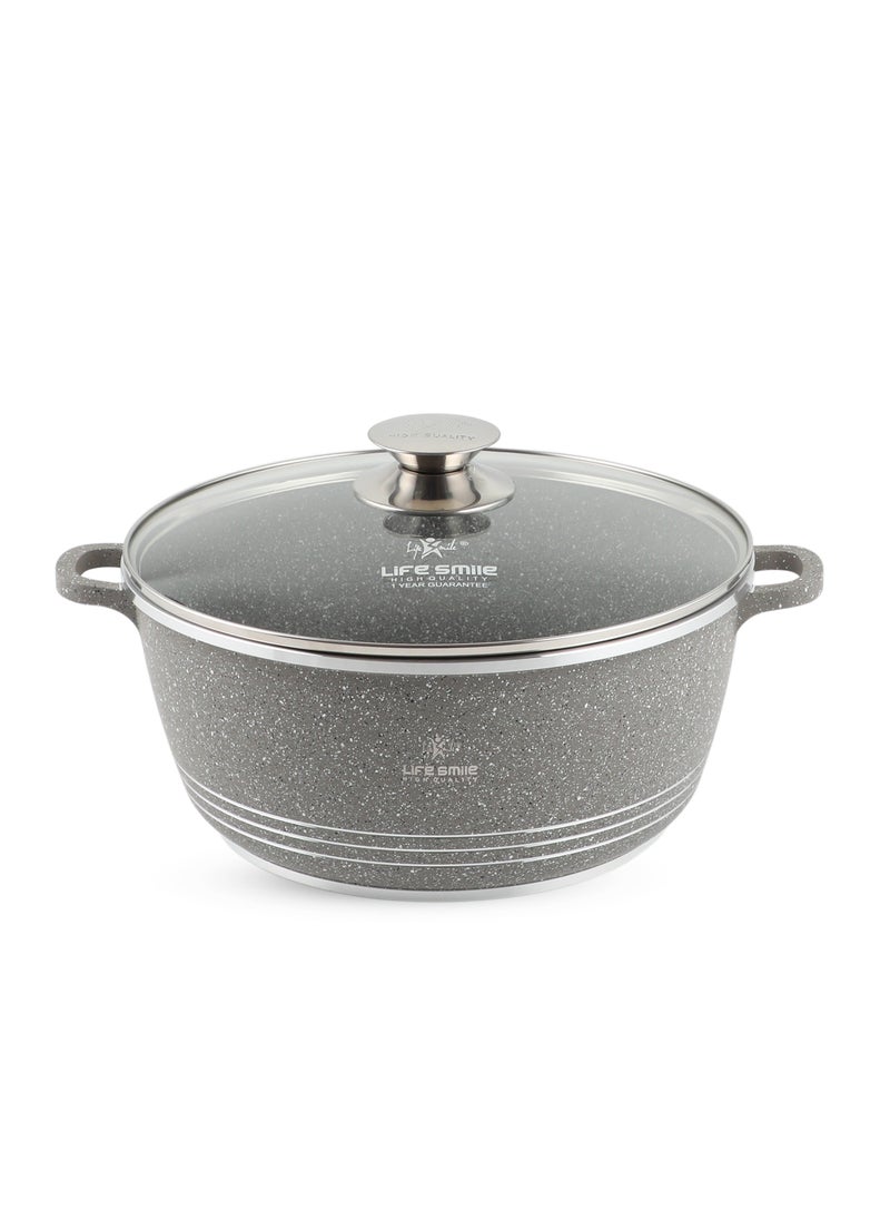 24cm (4.1 Liter) LIFE SMILE Cooking Pot | aluminum Soup Pot With Glass Lid | 100% PFOA Free, Fixed Handle | Multi Layer Non-Stick Granite Coating | oven safe