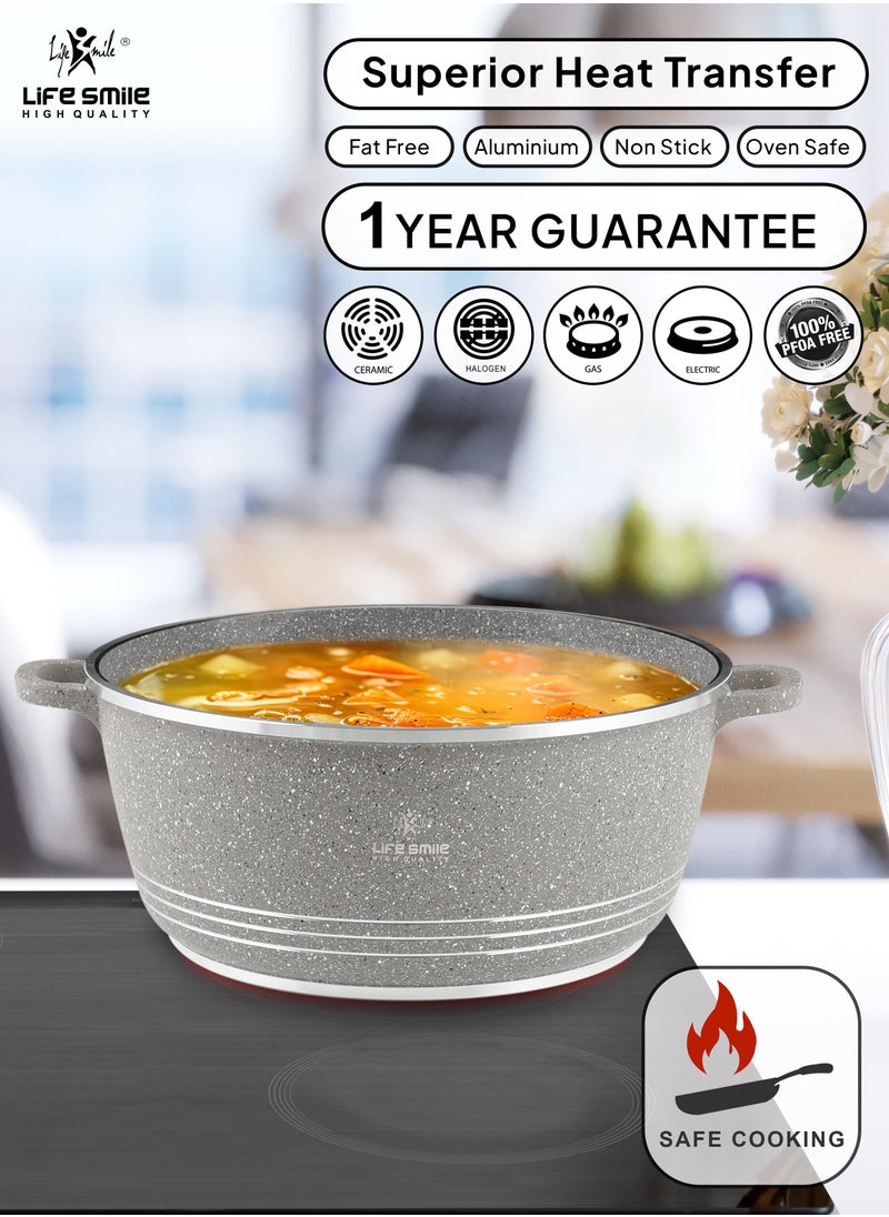 36cm (13 Liter) LIFE SMILE Cooking Pot | aluminum Soup Pot With Glass Lid | 100% PFOA Free, Fixed Handle | Multi Layer Non-Stick Granite Coating | oven safe