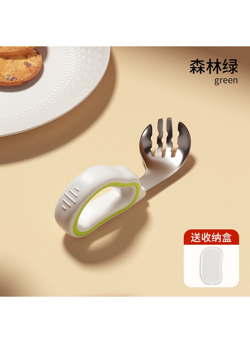 2024 new baby spoon learning to eat training newborn baby self-eating children silicone stainless steel fork spoonStainless steel] Forest Green Fork (with storage box) Stainless steel] Forest Green Fork (with storage box)