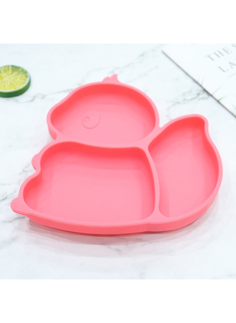 Childrens silicone plate food supplement plate Bowl round square grid plate with suction cup drop-resistant  factory in stockSquirrel pink Squirrel pink