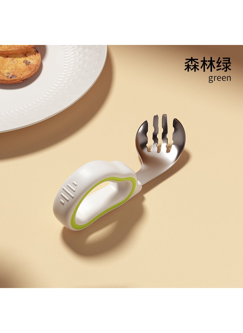 2024 new baby spoon learning to eat training newborn baby self-eating children silicone stainless steel fork spoonStainless steel] Forest Green Fork (opp bag packaging) Stainless steel] Forest Green Fork (opp bag packaging)