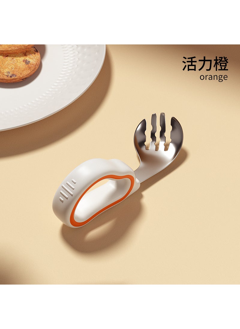 2024 new baby spoon learning to eat training newborn baby self-eating children silicone stainless steel fork spoonStainless steel] vitality orange fork (opp bag packaging) Stainless steel] vitality orange fork (opp bag packaging)