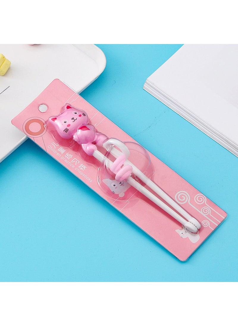 Cartoon Children Learning and Training Chopsticks Baby Correction Chopsticks Supplementary Food Feeding Auxiliary Chopsticks Creative Practice Eating Chopsticks Pink cat-practice chopsticks [card]]