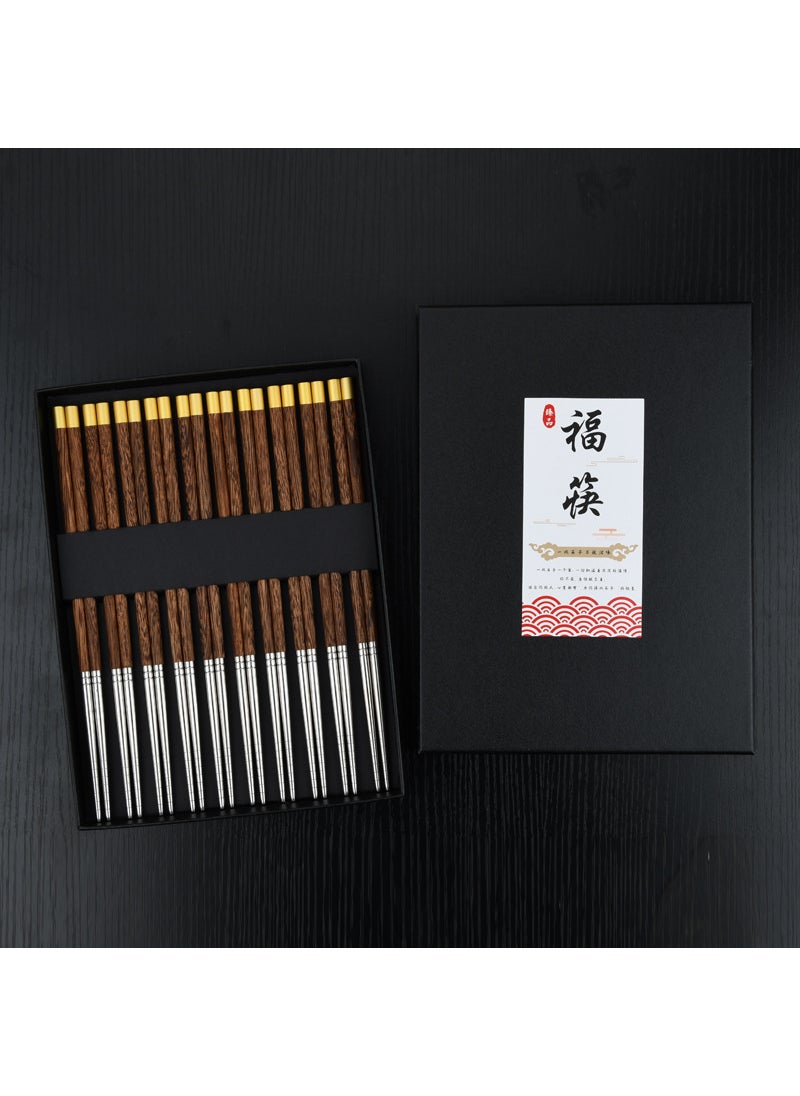 304 Stainless Steel Wooden Chopsticks Set for Home Jinfu top 10 double gift box (color random)