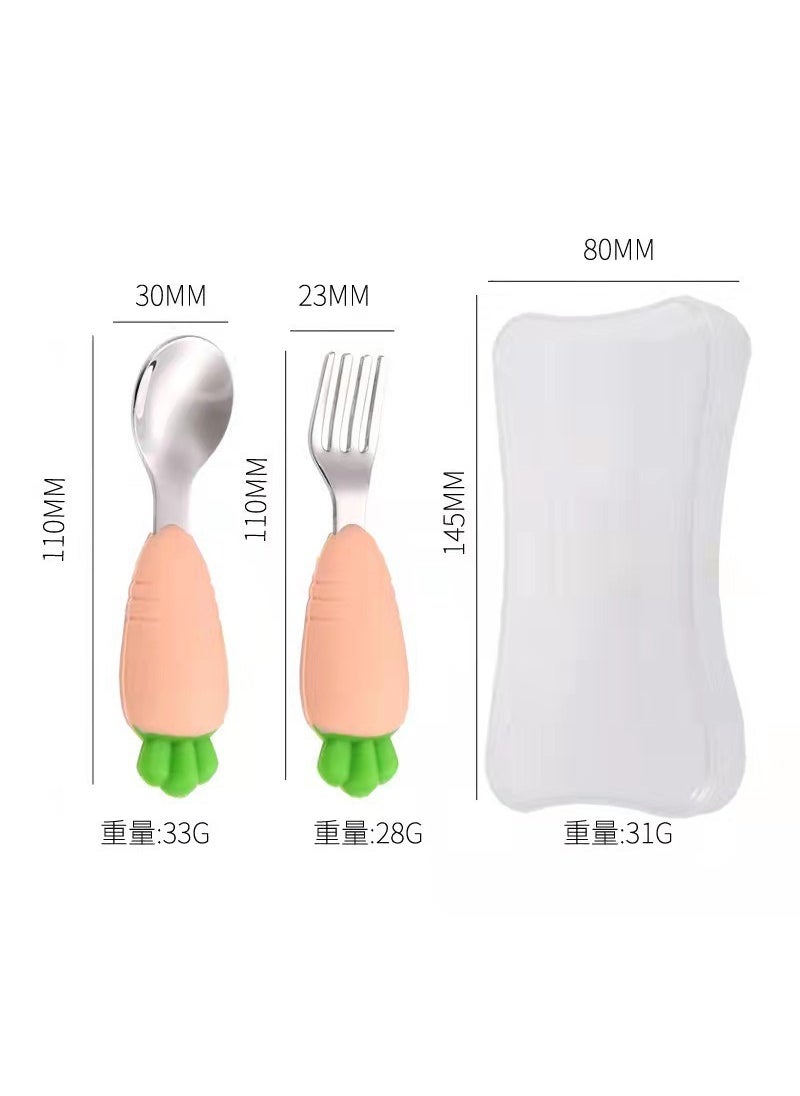 Creative Silicone Carrot Kids Dinnerware Set Pink Fork Spoon Storage Box