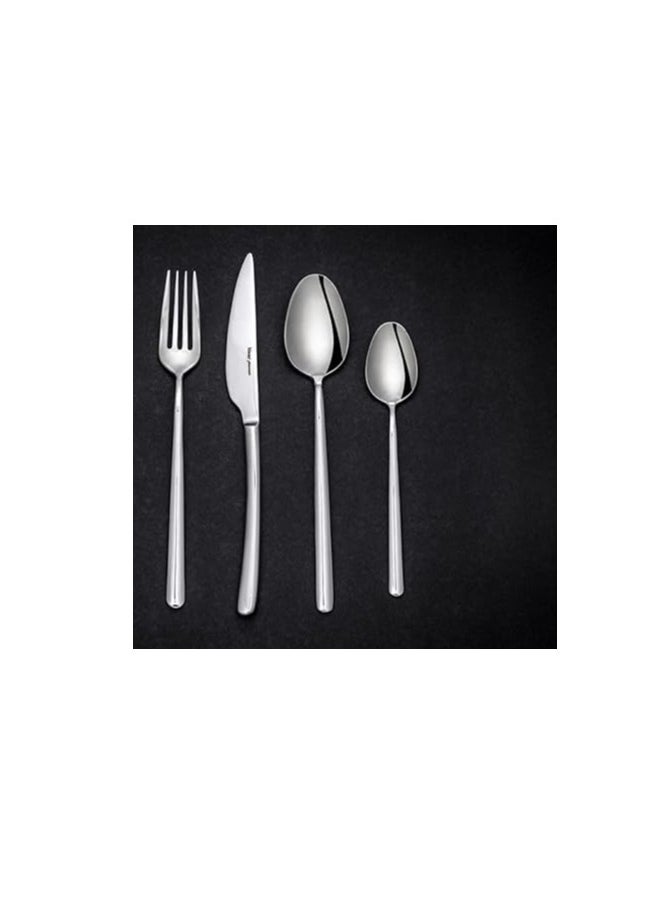 Polished Stainless Steel Silverware Set – Modern Fork, Knife, and Spoon Set with Grooved Handles, High-Shine Finish on Dark Contrast Background