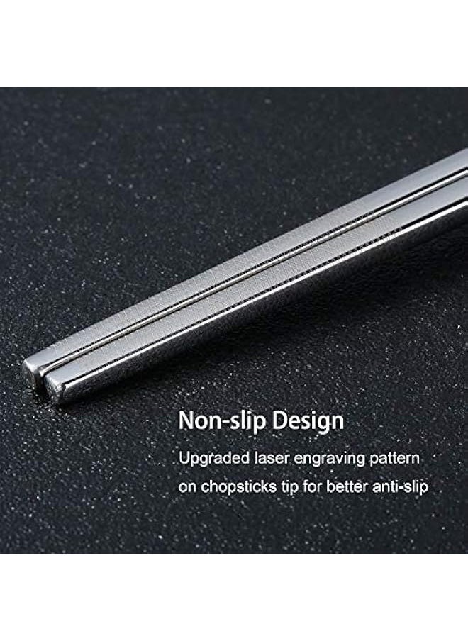 Titanium Plated Chopstick Stainless Steel Chopsticks Metal Chopsticks Reusable Dishwasher safe Premium Laser Engraved Chop Sticks for Eating 2 Pairs Gift Set Blue Silver