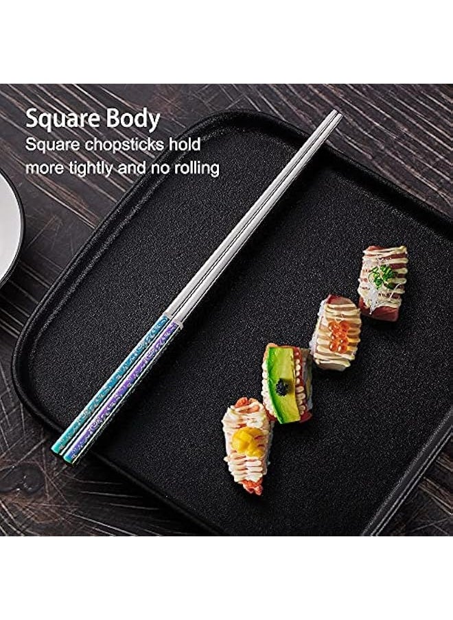 Metal Chopsticks Reusable Dazzling Rainbow Stainless Steel Chopsticks Titanium Plated Chopsticks Dishwasher Safe Fancy Chopsticks Laser Engraved Korean Japanese Chop Sticks Multicolor 2 Pairs Gift Set