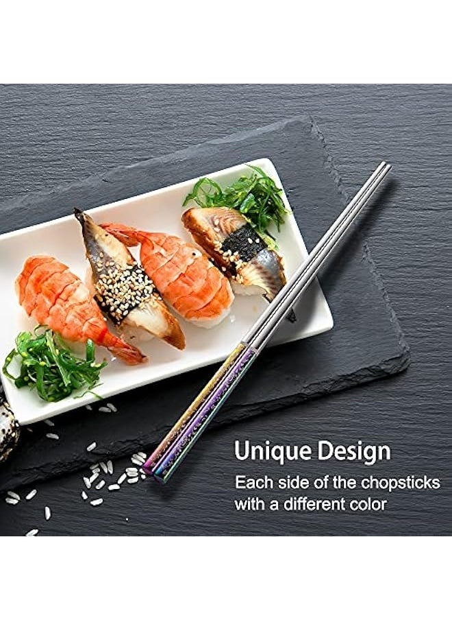 Metal Chopsticks Reusable Dazzling Rainbow Stainless Steel Chopsticks Titanium Plated Chopsticks Dishwasher Safe Fancy Chopsticks Laser Engraved Korean Japanese Chop Sticks Multicolor 2 Pairs Gift Set