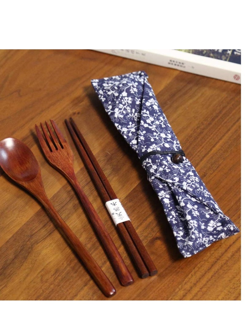 Wooden Fork Spoon Three-piece Suit Japanese Korea Style Travel Portable Tableware Nice Dinnerware Foodie Travel Novelty Business