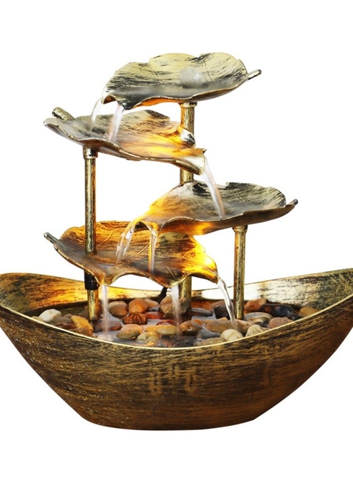 Relaxation closed waterfall fountain table top water fountain home office room for desktop decoration Colour:Gold