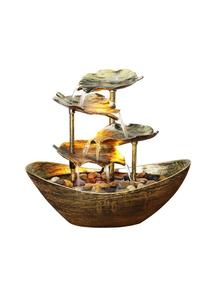 Relaxation closed waterfall fountain table top water fountain home office room for desktop decoration Colour:Gold