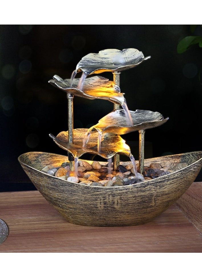 Relaxation closed waterfall fountain table top water fountain home office room for desktop decoration Colour:Gold