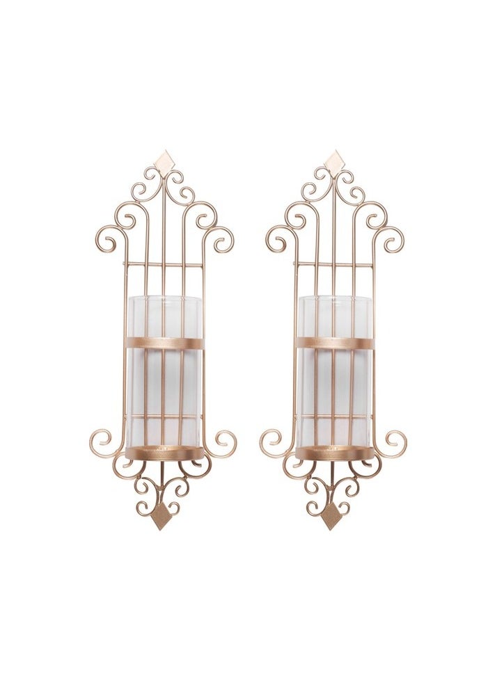 Xin Yue Zhang 2 pieces of wall sconce candle holder, ancient style gold metal wall art decoration Colour:Colourful