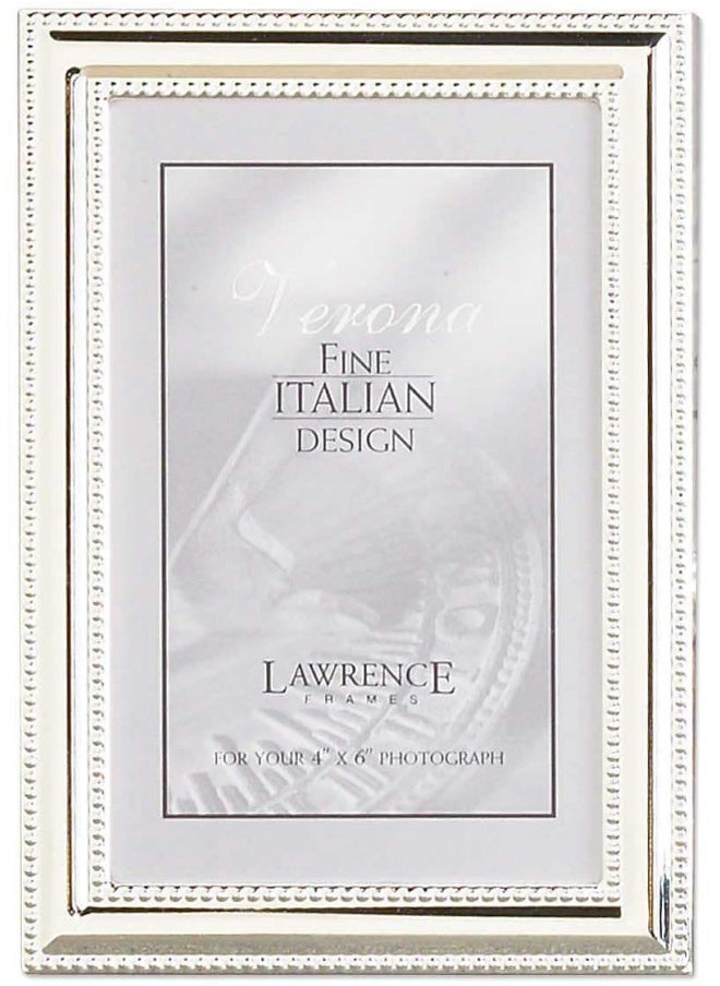 Lawrence Frames 510746 Metal Picture Frame Silver-Plate with Delicate Beading, 4 by 6-Inch