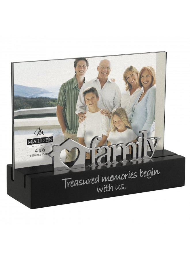 Malden International Designs Family Desktop Expressions with Silver Word Attachment Picture Frame, 4x6, Black