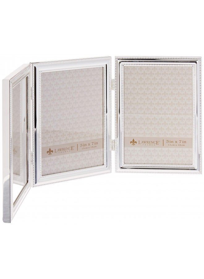 Lawrence Frames Hinged Triple (Vertical) Metal Picture Frame Silver-Plate with Delicate Beading, 5 by 7-Inch