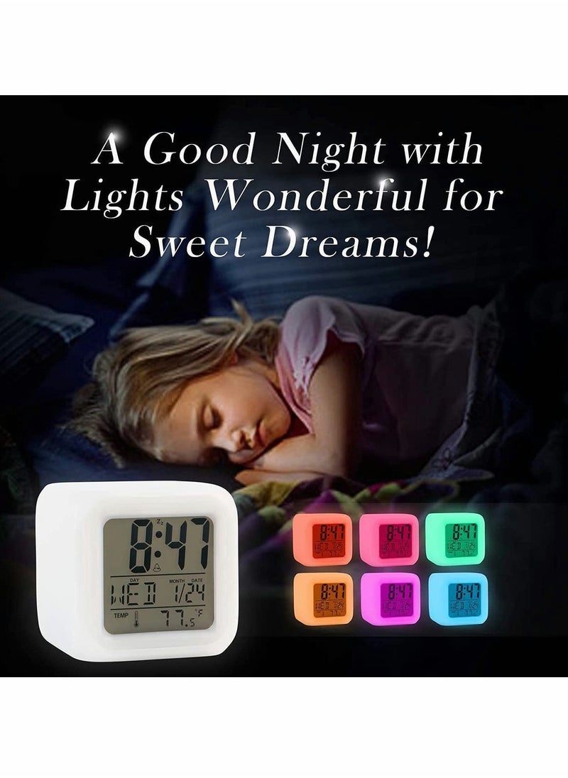 Kids Alarm Clock Wake Up Easy Setting Digital Travel, Large Display Time-Date-Alarm, Bedside Clock Handheld Size, LED Night Light Clock, Gift Idea