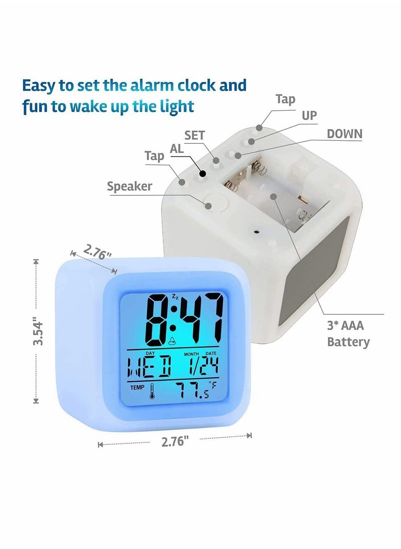 Kids Alarm Clock Wake Up Easy Setting Digital Travel, Large Display Time-Date-Alarm, Bedside Clock Handheld Size, LED Night Light Clock, Gift Idea