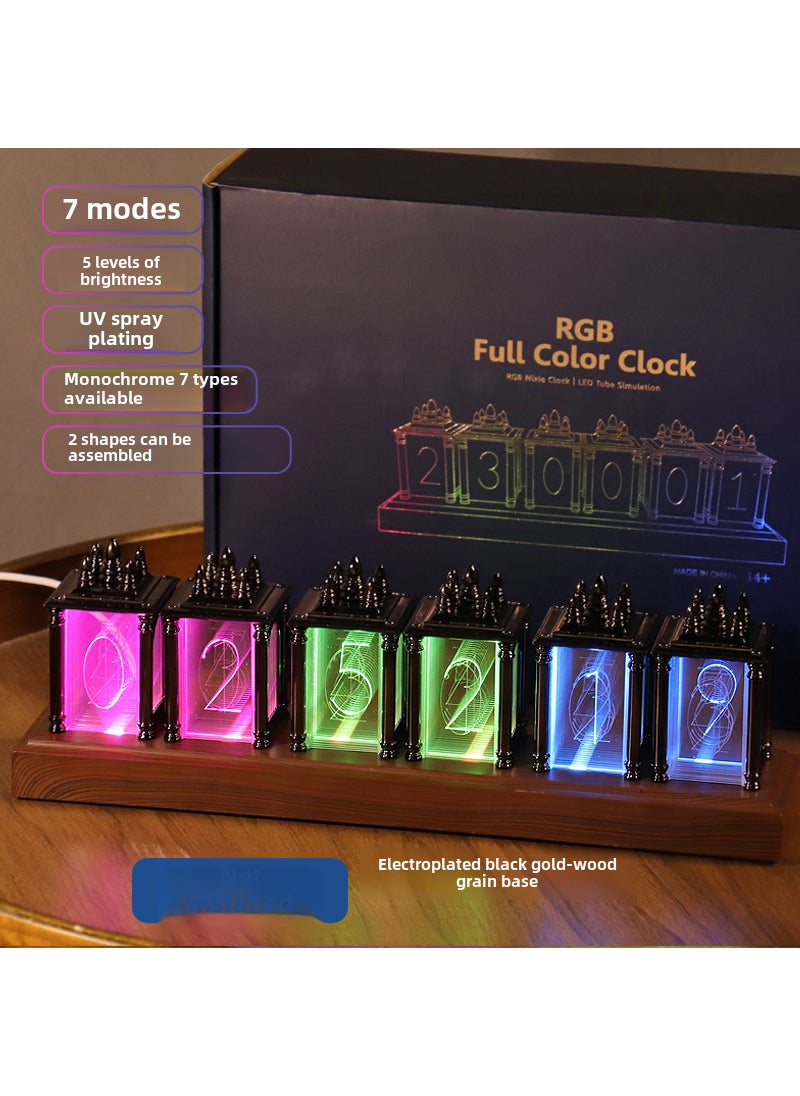 RGB electronic clock analog glow tube UV plated desktop creative decoration digital desk clock birthday gift gift wholesale Wujin wood grain bottom (need to assemble by yourself)