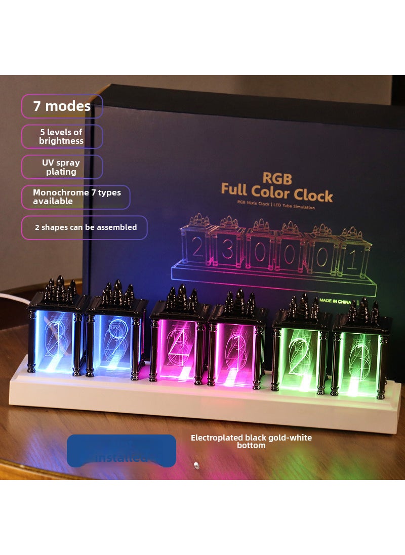 RGB electronic clock analog glow tube UV plated desktop creative decoration digital desk clock birthday gift gift wholesale Wujin white background (need to assemble by yourself)