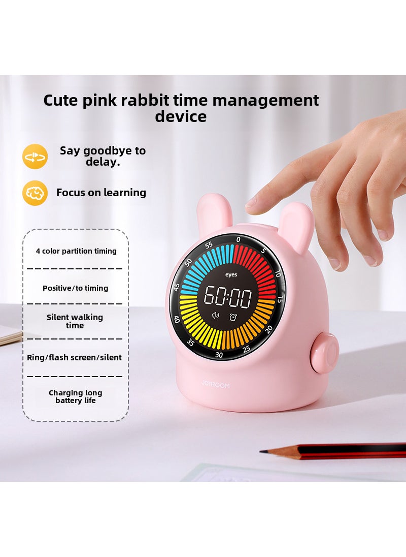 Visual Timer for Studious Kids Cute pink rabbit [timing★Alarm clock 2-in-1] walking silent | Precise timing ultra-long battery life