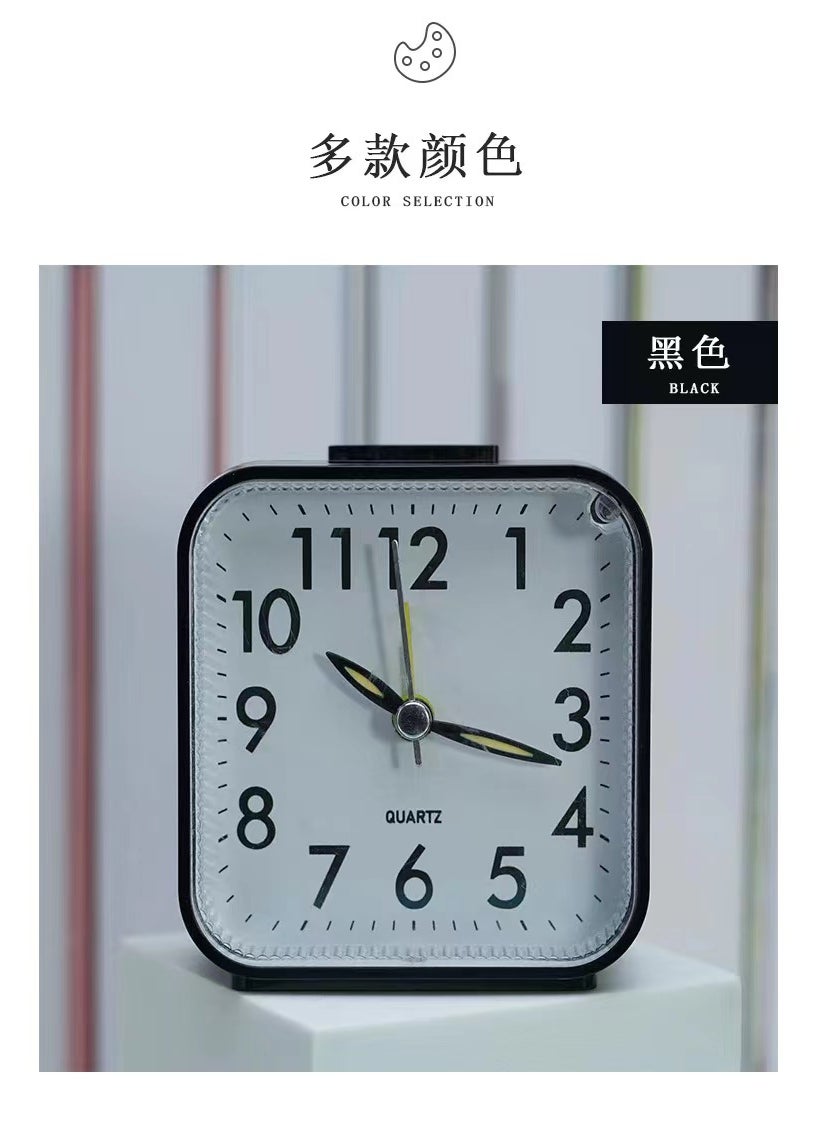 Silent Quartz Alarm Clock for Students Square Black/R