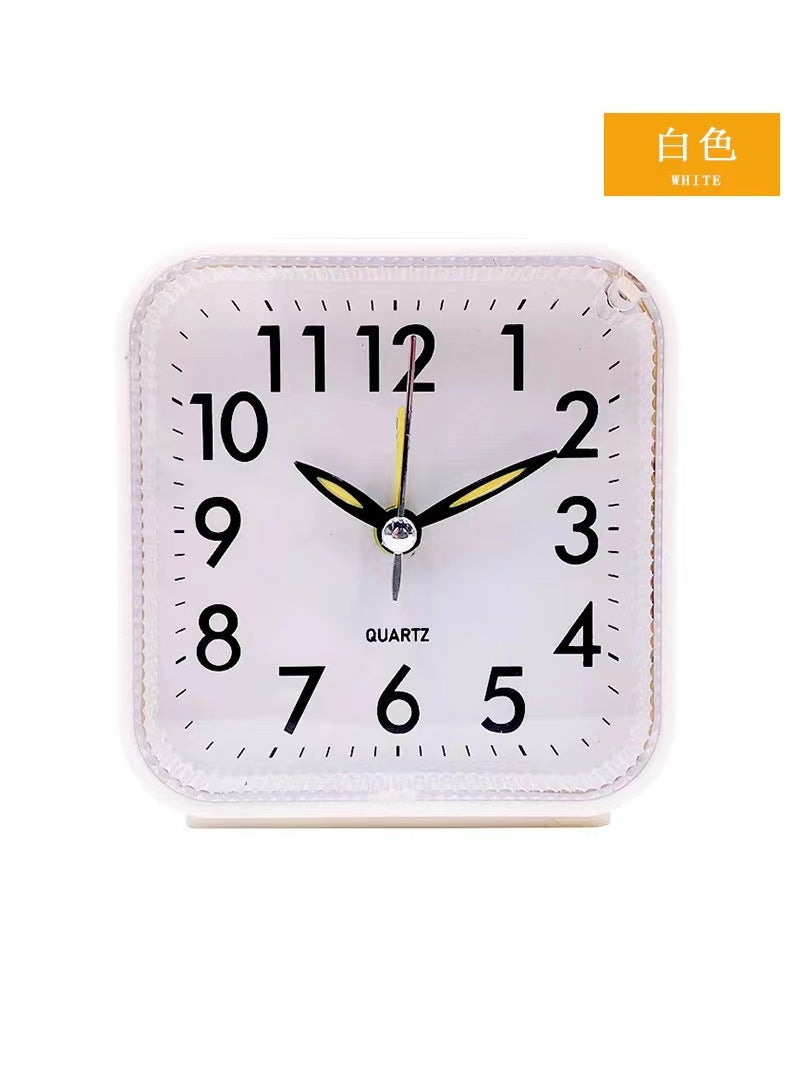 Silent Quartz Alarm Clock for Students Square White/R