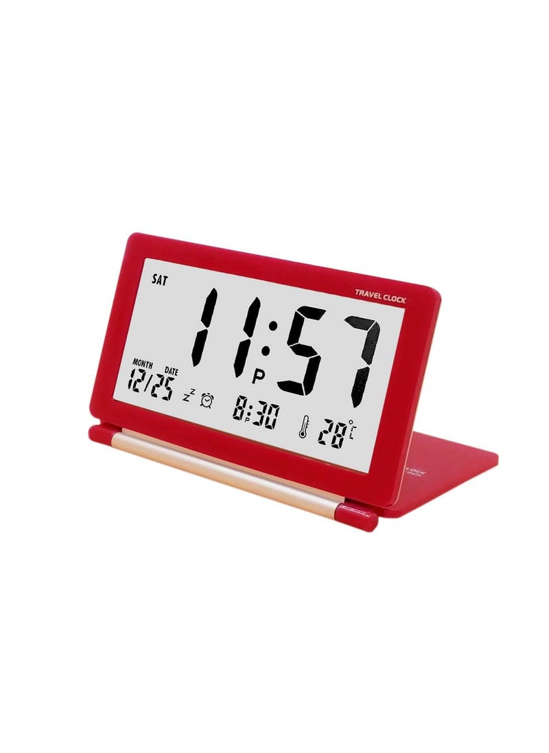 SOURCE Factory flip folding travel electronic clock portable clock thermometer alarm clock mute fashion foreign trade gift Wine red