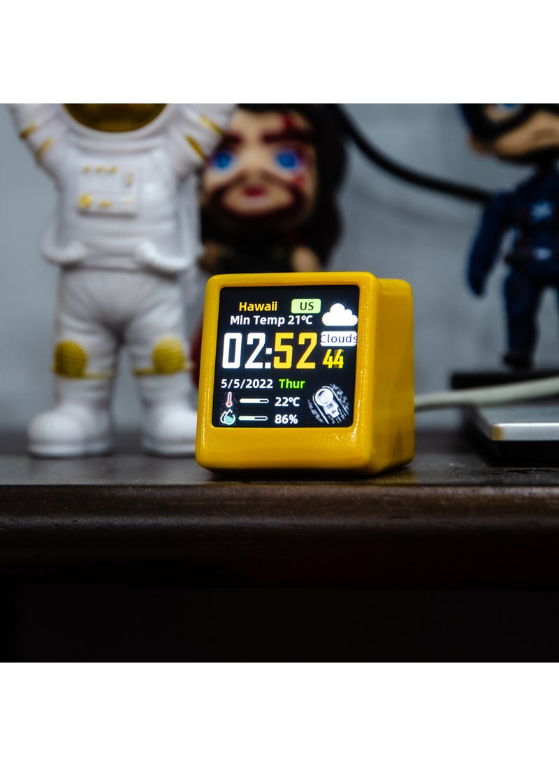 2024 mini new cross-border WiFi desktop animation weather clock gift creative decoration multifunctional weather station Ginger yellow