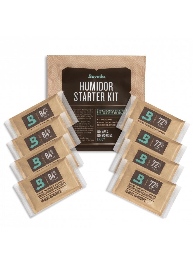 Boveda Starter Kit Bundle: Season a Wood Storage Box Plus Maintain Humidity with 2-Way Humidity Control | Includes (2) Each Size 60 Boveda 84% & 72% | 1-Count