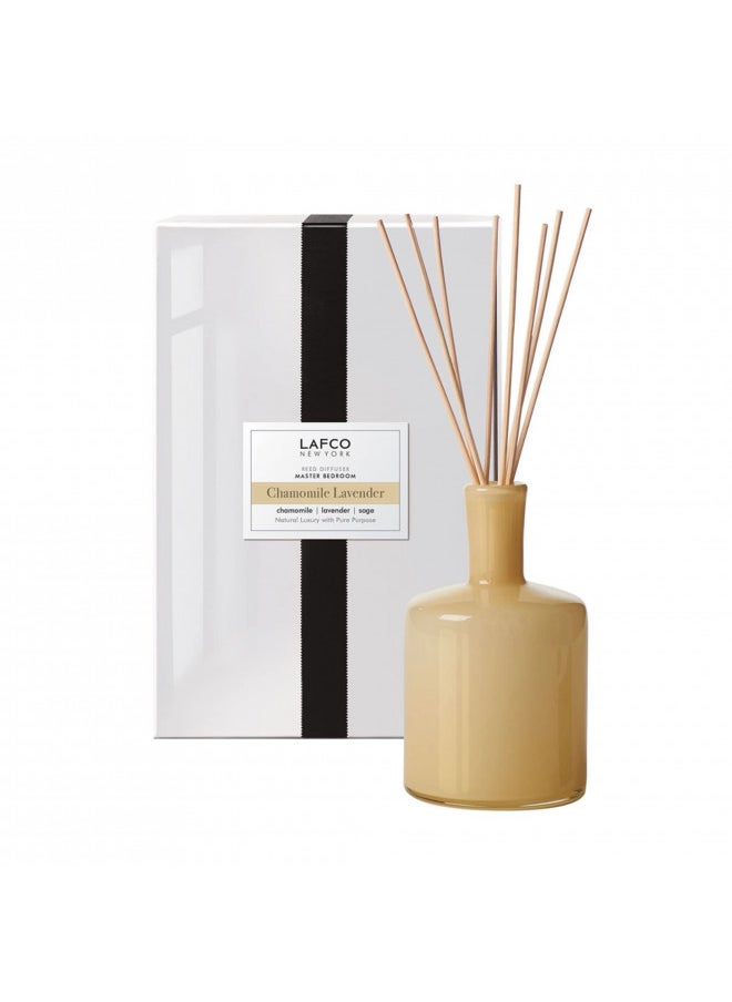 LAFCO New York Signature Reed Diffuser, Chamomile Lavender - 15 oz - Up to 9 Months Fragrance Life - Reusable, Hand Blown Glass Vessel - Natural Wood Reeds - Made in The USA