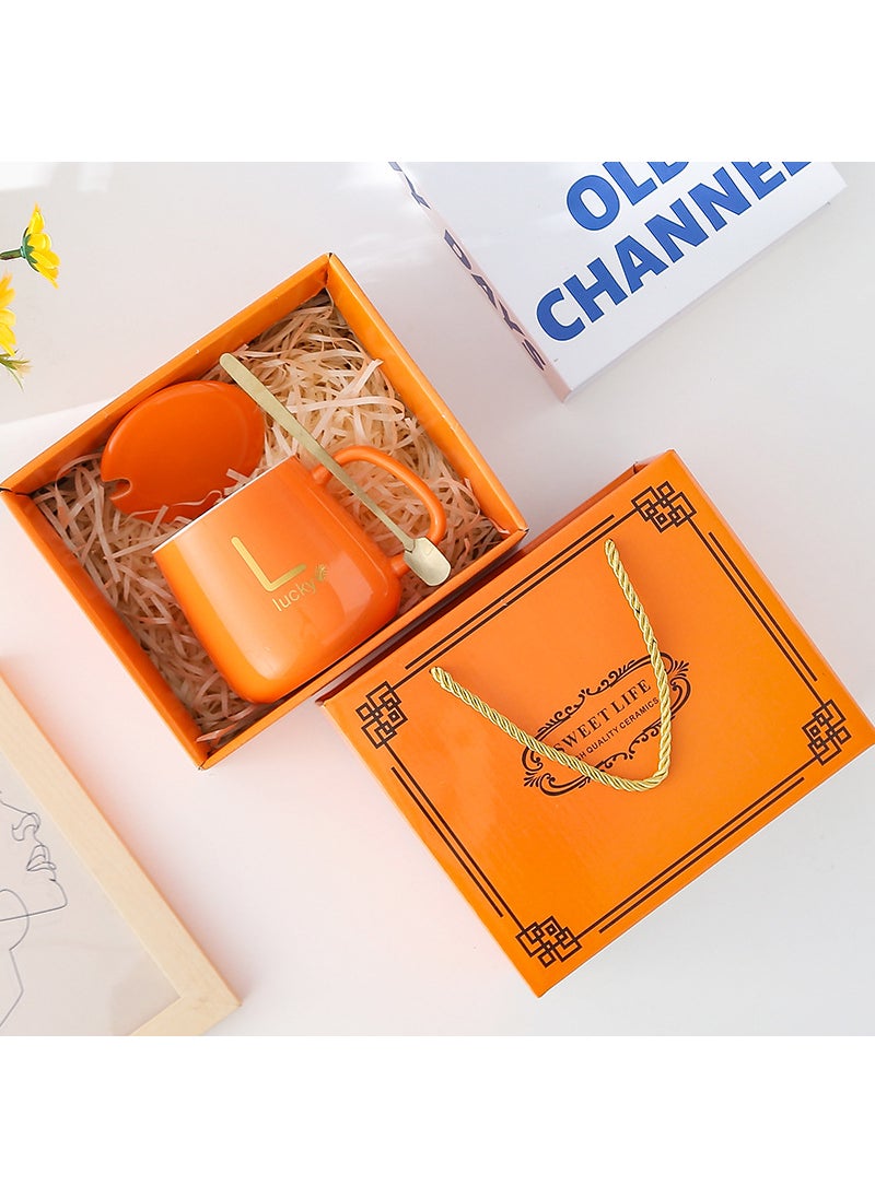 Creative Mug Towel Gift Set with Lid and SpoonOrange Gift Set Orange Gift Set