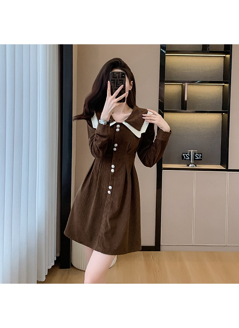 French Doll Collar Dress Autumn Elegance Brown