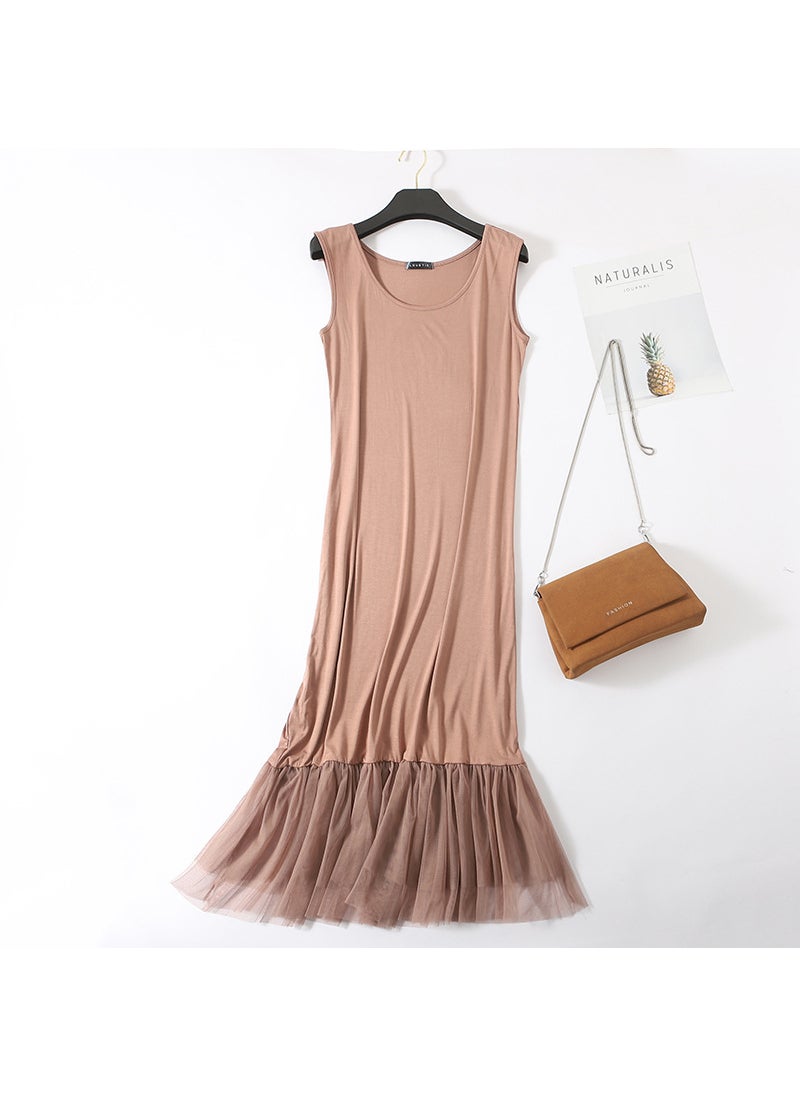 Modal Goddess Fresh Lace Camisole Midi Dress Khaki