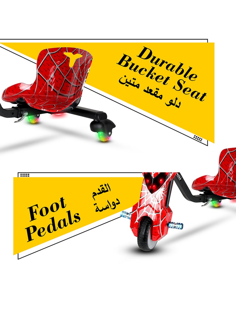 Mini 36V High-Power 360° Electric Stunt Drifting Scooter For Kids & Adults - Adjustable Body With Bluetooth & Protective Gear, 3 Speed Modes, 250W Brushless Motor, 8-15 Km/H With 80 Kg Load, Age 6+ Noon Exclusive Series - Spider Red