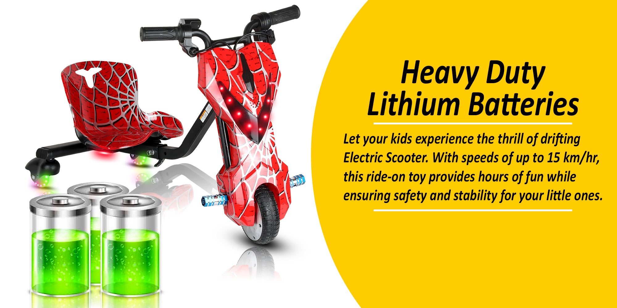 Mini 36V High-Power 360° Electric Stunt Drifting Scooter For Kids & Adults - Adjustable Body With Bluetooth & Protective Gear, 3 Speed Modes, 250W Brushless Motor, 8-15 Km/H With 80 Kg Load, Age 6+ Noon Exclusive Series - Spider Red