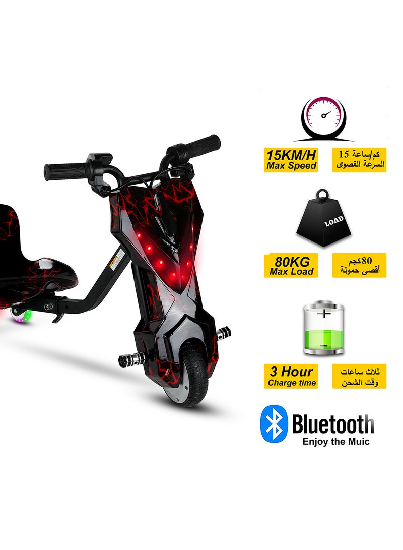 Mini 36V High-Power 360° Electric Stunt Drifting Scooter For Kids & Adults - Adjustable Body With Bluetooth & Protective Gear, 3 Speed Modes, 250W Brushless Motor, 8-15 Km/H With 80 Kg Load, Age 6+ Noon Exclusive Series - Electric Black Red