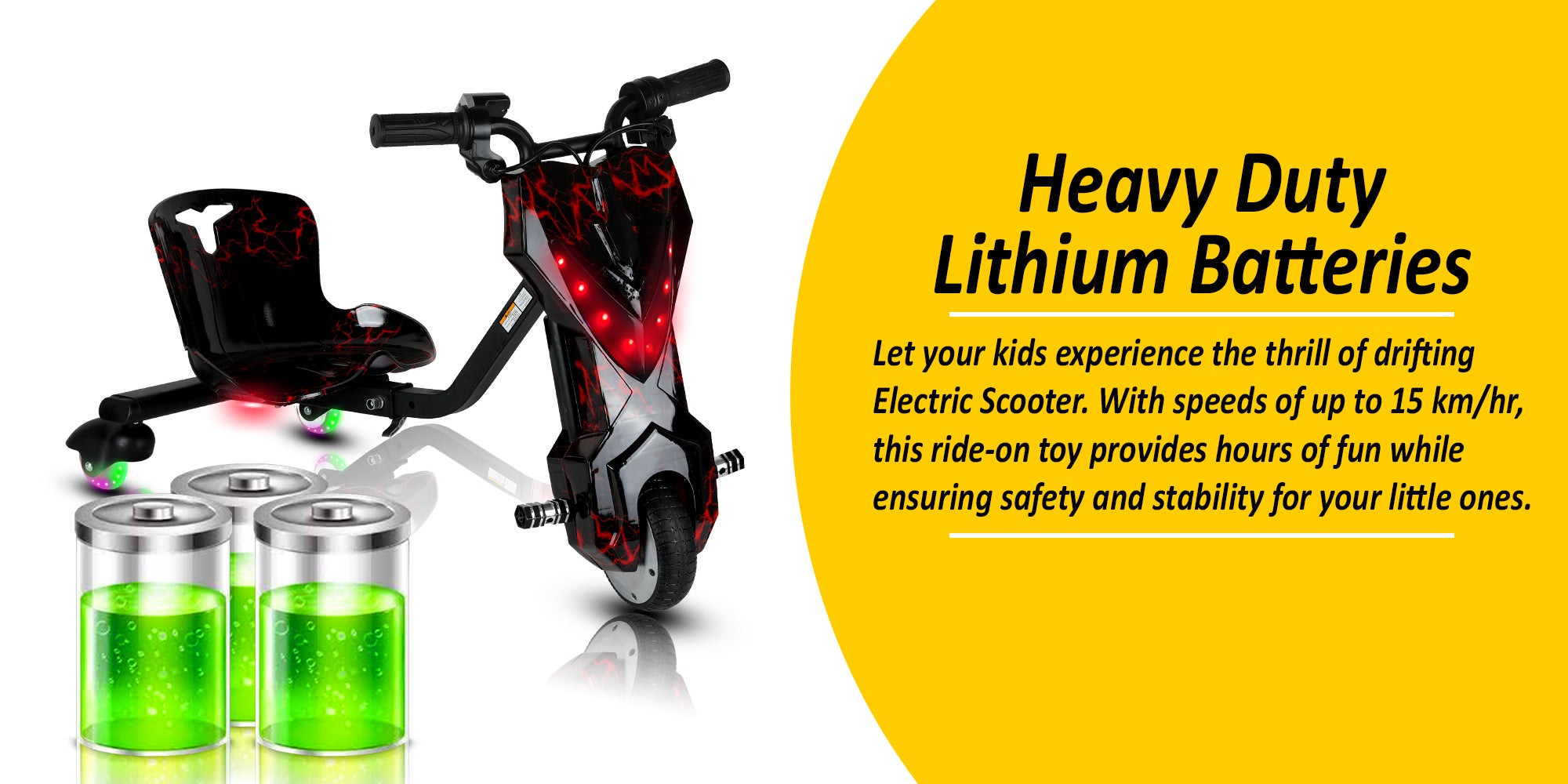 Mini 36V High-Power 360° Electric Stunt Drifting Scooter For Kids & Adults - Adjustable Body With Bluetooth & Protective Gear, 3 Speed Modes, 250W Brushless Motor, 8-15 Km/H With 80 Kg Load, Age 6+ Noon Exclusive Series - Electric Black Red