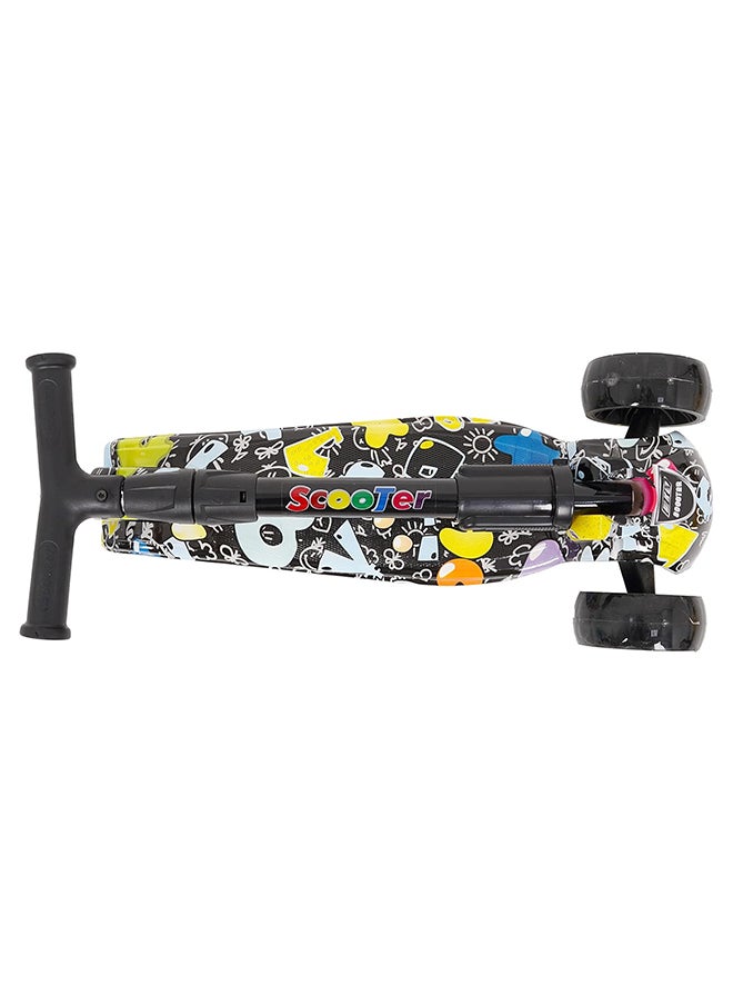 3-Wheel Foldable Kick Scooter for Kids & Adults with LED Wheels,Adjustable Height, Maximum Weight 25kg, Perfect for Fun & Thrill Ride for Ages 3+ - Graffiti Printed Black