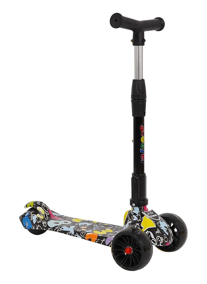 3-Wheel Foldable Kick Scooter for Kids & Adults with LED Wheels,Adjustable Height, Maximum Weight 25kg, Perfect for Fun & Thrill Ride for Ages 3+ - Graffiti Printed Black