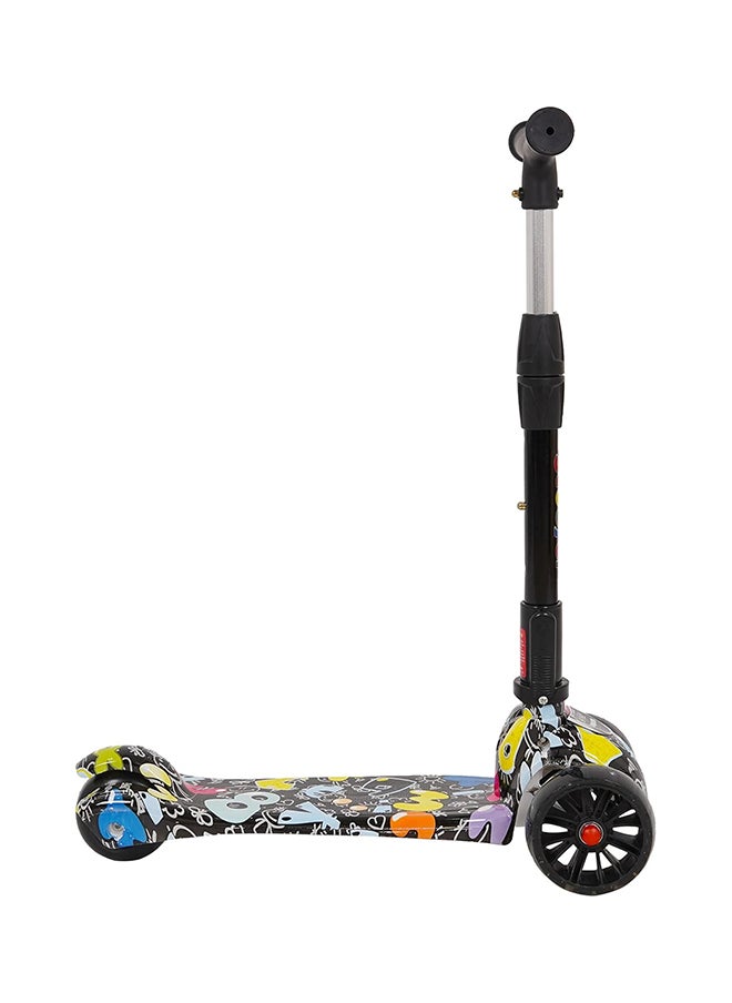 3-Wheel Foldable Kick Scooter for Kids & Adults with LED Wheels,Adjustable Height, Maximum Weight 25kg, Perfect for Fun & Thrill Ride for Ages 3+ - Graffiti Printed Black