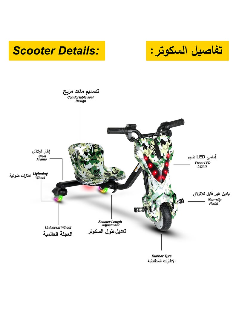 Mini 36V High-Power 360° Electric Stunt Drifting Scooter For Kids & Adults - Adjustable Body With Bluetooth & Protective Gear, 3 Speed Modes, 250W Brushless Motor, 8-15 Km/H With 80 Kg Load, Age 6+ Noon Exclusive Series