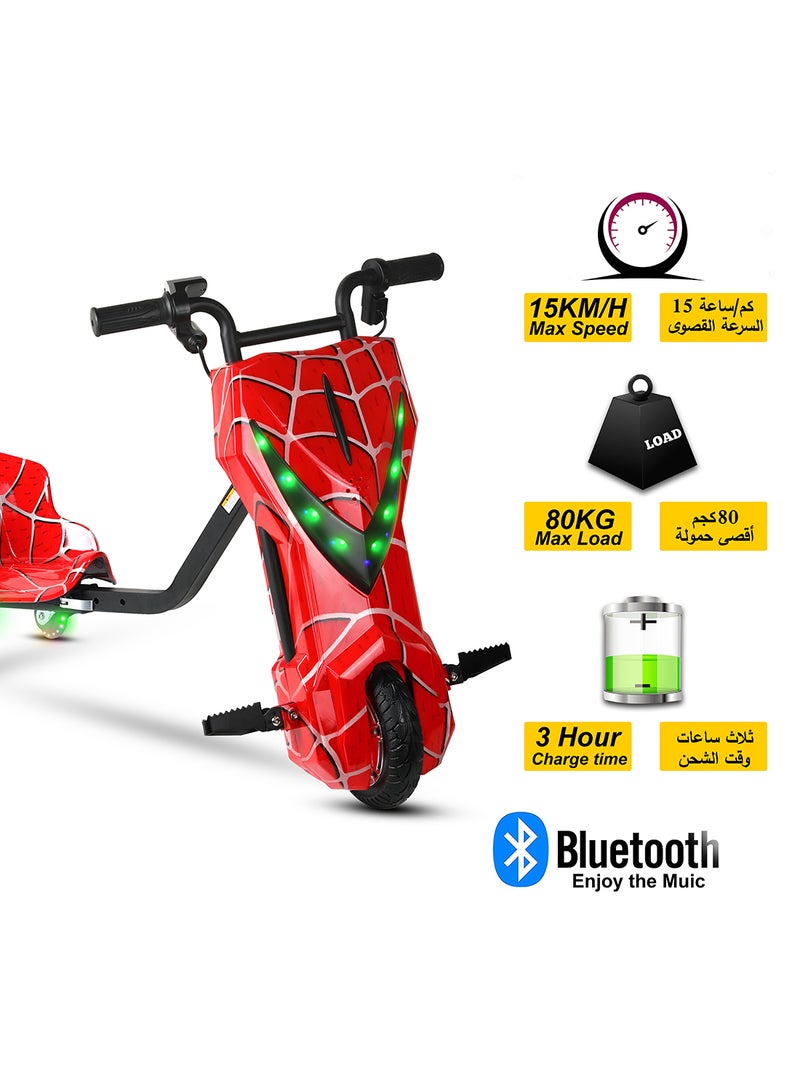 36V High-Power 360° Electric Stunt Drifting Scooter For Kids & Adults - Adjustable Body With Bluetooth & Protective Gear, 3 Speed Modes, 250W Brushless Motor, 8-15 Km/H With 80 Kg Load, Age 6+ Noon Exclusive Series - Spider Red